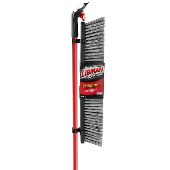 Libman 879 Push Broom, 24", Rough Surface, Red Steel Handle