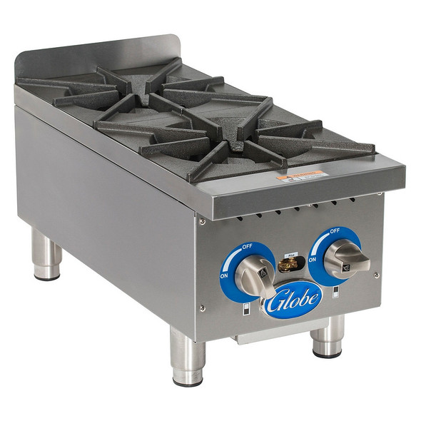 Globe GHP12G Gas Countertop Hot Plate, 12"W, 2-Burner, Natural Gas Globe GHP12G Gas Countertop Hot Plate, 12"W, 2-Burner, Natural Gas