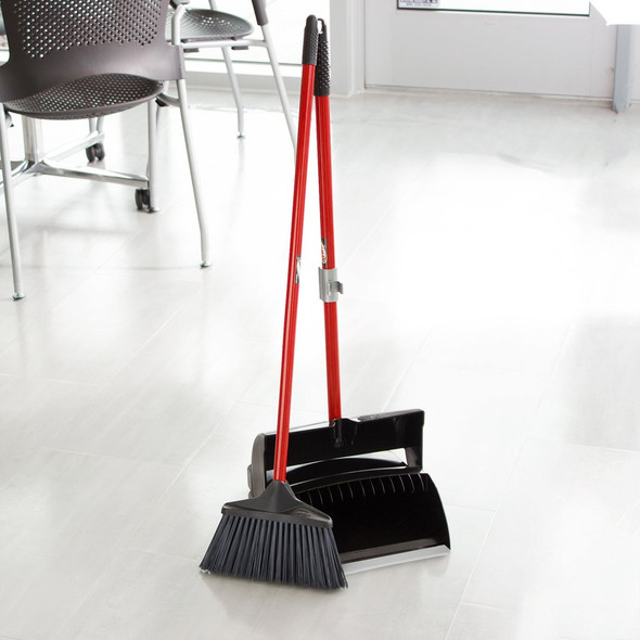 Libman 1193 Deluxe Lobby Dust Pan & Broom, Rubber Lip, Red Steel Handle