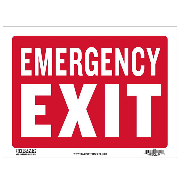 BAZIC S-28 9" x 12" Emergency Exit Sign, Red & White