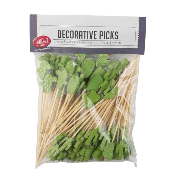 Tablecraft 11203 Decorative Picks, Wooden, Cactus (Pack/100pcs)