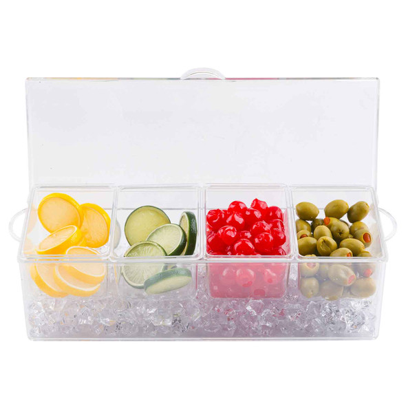 Tablecraft 10006 Bar Condiment Holder, Clear Plastic, 4 Inserts, 16-1/8" x 6-1/4" x 5"