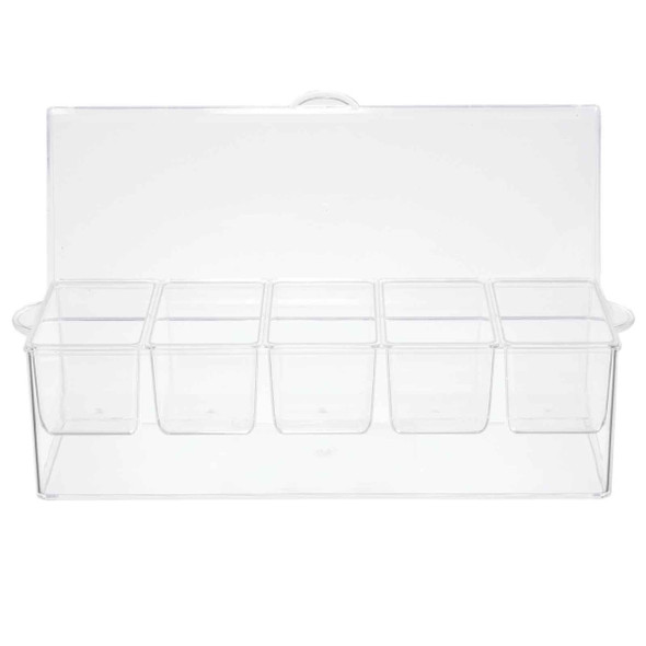 Tablecraft 10007 Bar Condiment Holder, Clear Plastic, 5 Inserts, 16-1/8" x 6-1/4" x 5"