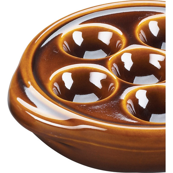 Browne 744046 Escargot Plate, 5-3/10", 6-hole, Stoneware, Brown