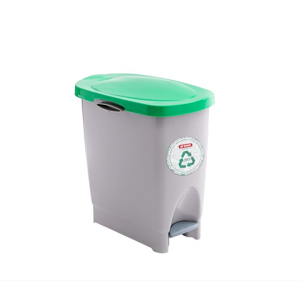 Araven 47400 Trash Bin, 5.8 Gallon, Grey with Green Lid