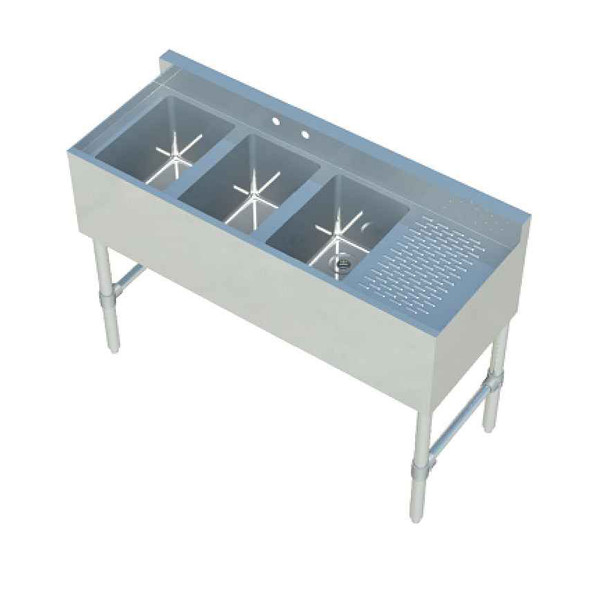 Sapphire SMBS-3R Underbar Sink, 3 Compartment, 10"x14"x10", Right Drainboard Sapphire SMBS-3R Underbar Sink, 3 Compartment, 10"x14"x10", Right Drainboard