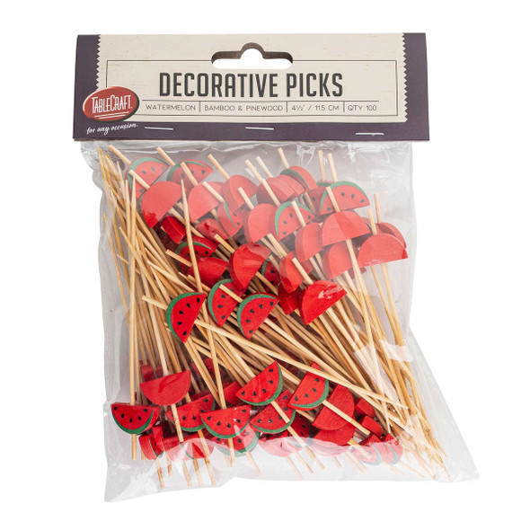 Tablecraft 11759 Decorative Picks, Wooden, Watermelon (Pack/100pcs)