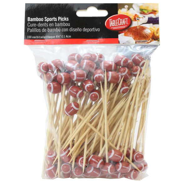 Tablecraft BAMSP645 Decorative Picks, Wooden, Footballs (Pack/100pcs)