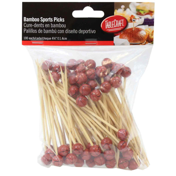 Tablecraft BAMSP245 Decorative Picks, Wooden, Basketball (Pack/100pcs)