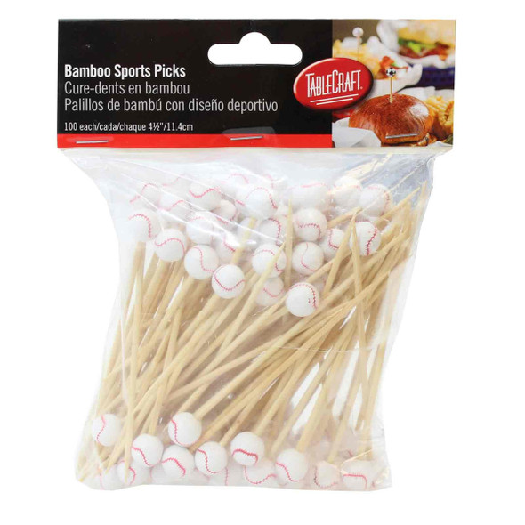 Tablecraft BAMSP145 Decorative Picks, Wooden, Baseball (Pack/100pcs)