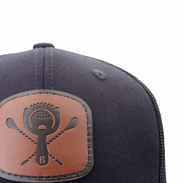 Barfly M60137BK Trucker Cap, Black with Black Mesh, Leather Logo Patch