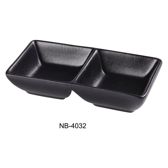Yanco NB-4032 Noble Black Double Sauce Dish, 3oz, 3" x 5-5/8" (36/Case)