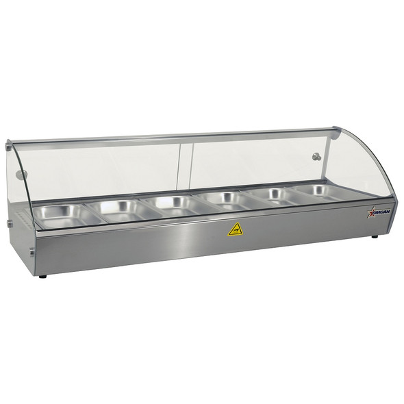Omcan DW-CN-0006 44" Countertop Curved Glass Display Warmer with 6 Pans, 110V