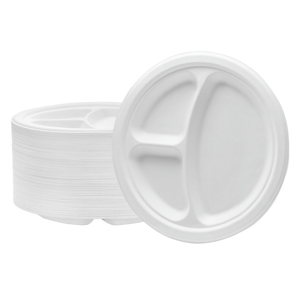 King Zak 00200 Sugar Cane Paper Plates, 10" with Compartments  (pack/50pcs)