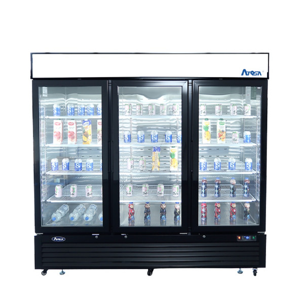 Atosa MCF8728GR 82" Black Cabinet Three (3) Glass Door Merchandiser Freezer