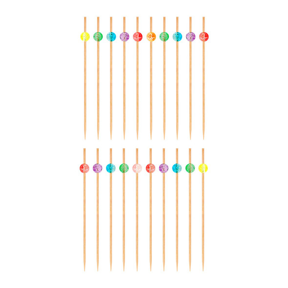 Oggi 7684 Wood Cocktail Picks with Colored Balls - 12/Pack