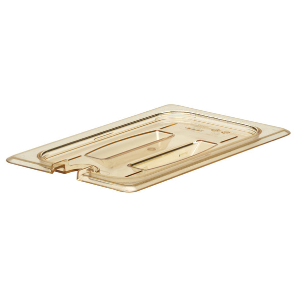 Cambro 40HPCHN150 Food Pan Cover w/ Handle, 1/4 Size, Notched, Amber