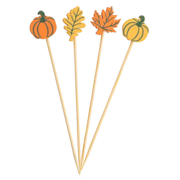 Tablecraft 12140 Decorative Picks, Wooden, Fall Leaves & Pumpkins (Pack/100pcs)