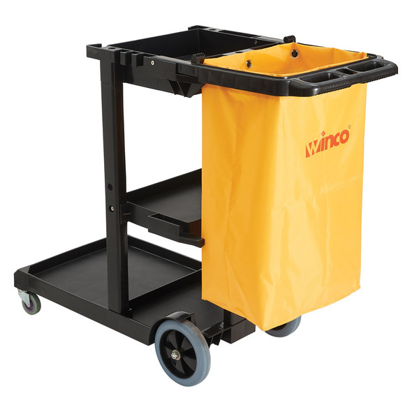 Winco PJC-4538 Janitorial Cart with 3 Shelves and Removable Bag, Black/Yellow Winco PJC-4538 Janitorial Cart with 3 Shelves and Removable Bag, Black/Yellow