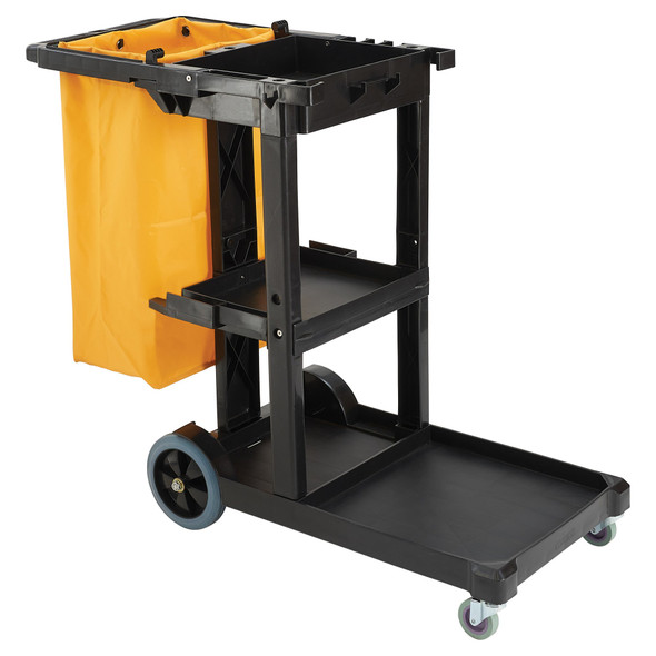 Winco PJC-4538 Janitorial Cart with 3 Shelves and Removable Bag, Black/Yellow Winco PJC-4538 Janitorial Cart with 3 Shelves and Removable Bag, Black/Yellow