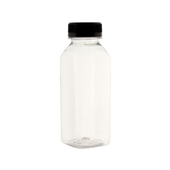 King Zak 30023 Juice Bottle 8oz. Clear w/Black Lid (24/Case)