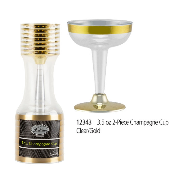 King Zak 12343 Champagne Cup 3.5oz. 2-Piece Clear/Gold (8pc/Pack) King Zak 12343 Champagne Cup 3.5oz. 2-Piece Clear/Gold (8pc/Pack)