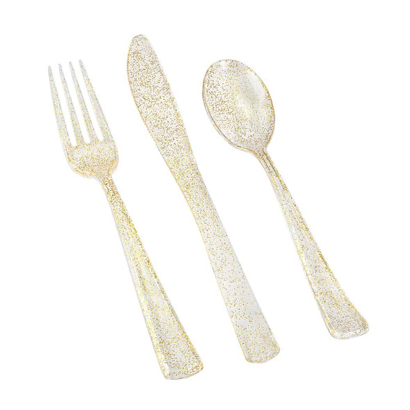 King Zak 37261 Gold Glitter Combo Cutlery Box (48pc/Box)