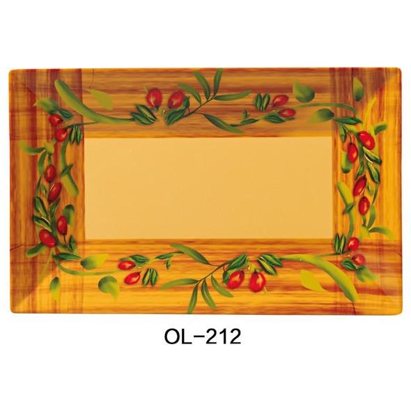Yanco OL-212 Olive Plate, 7-12" x 12", Rectangular, Melamine (24/Case)