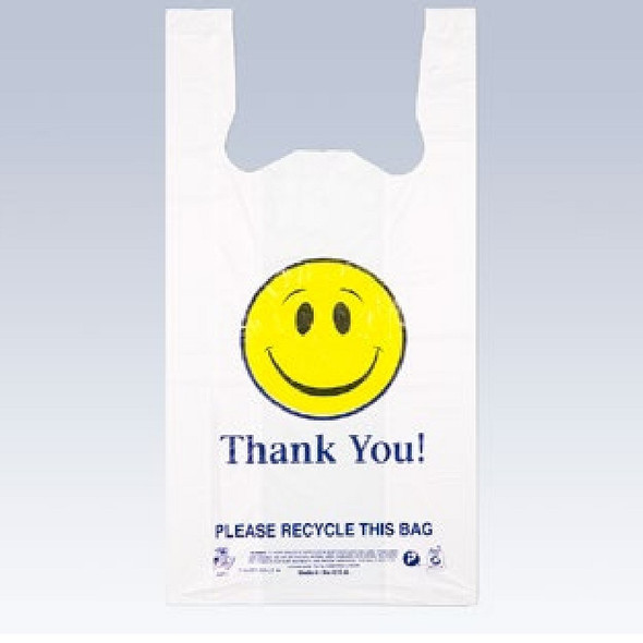 IBS SMILET-SAK Plastic T-Shirt Bags, Smiley Face/Thank You Print (500/Case)