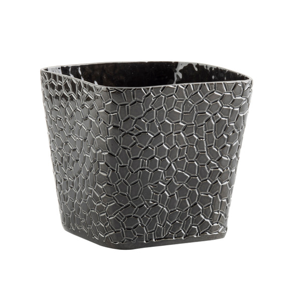 Tablecraft 10737 Snack Basket, 4", square, crackle pattern, Black