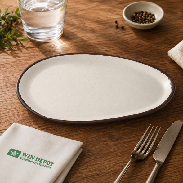 Yanco NA-210 Nature Art Oval Melamine Dinner Plate, 10", White & Brown