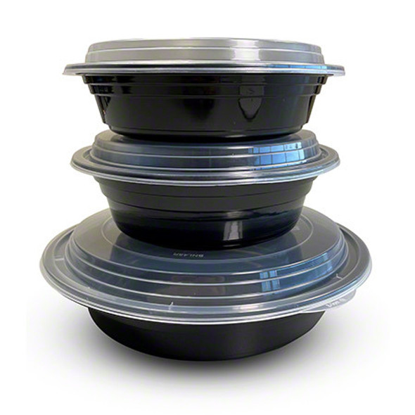 Empress EMBL48R Plastic Container & Lid, 48oz, 9" Round, Black (150/Case)