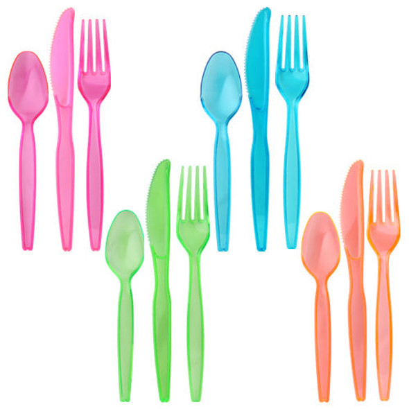 King Zak 68555 Combo Cutlery Neon, Assorted Color (24/Pack)