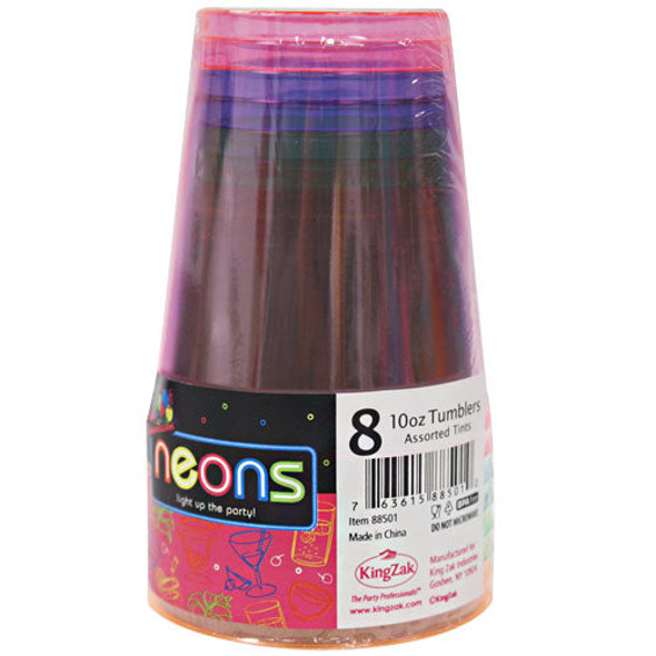 King Zak 88501 Tumbler Dispos., Neon Assorted Color, 10oz (8/Pack)
