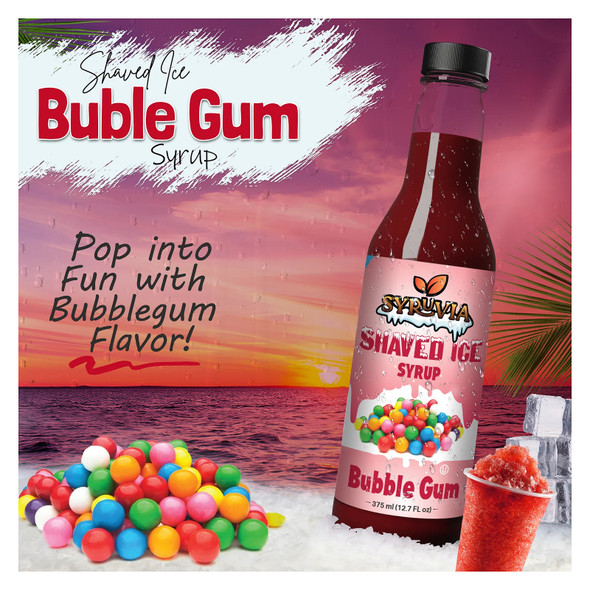 Syruvia SY-5708 Shaved Ice Bubble Gum Syrup 12.7 fl oz. Syruvia SY-5708 Shaved Ice Bubble Gum Syrup 12.7 fl oz.