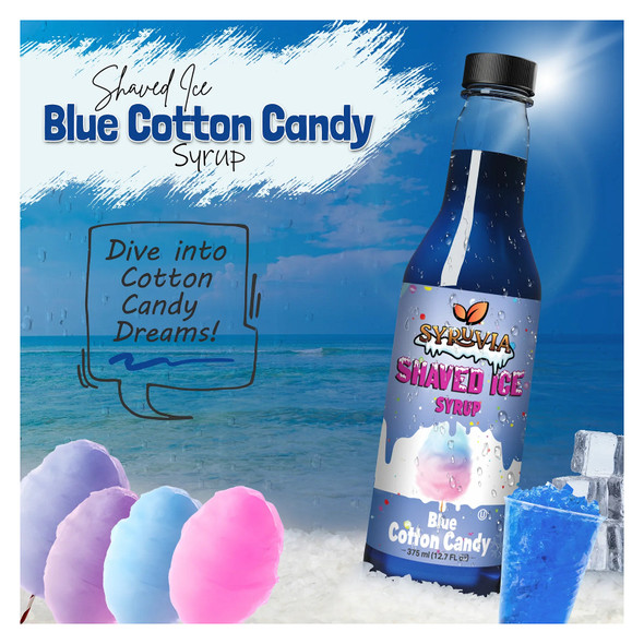 Syruvia SY-5702 Shaved Ice Blue Cotton Candy Syrup 12.7 fl oz. Syruvia SY-5702 Shaved Ice Blue Cotton Candy Syrup 12.7 fl oz.