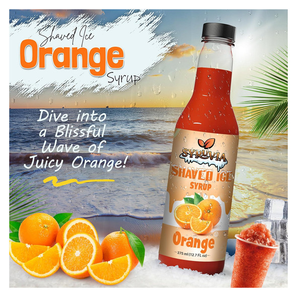 Syruvia SY-5716 Shaved Ice Orange Syrup 12.7 fl oz. Syruvia SY-5716 Shaved Ice Orange Syrup 12.7 fl oz.