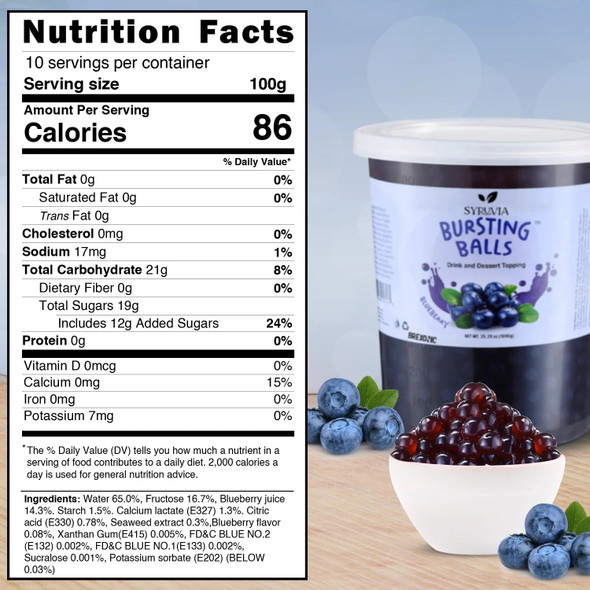 Syruvia Popping Boba Blueberry Flavored, 2 LB