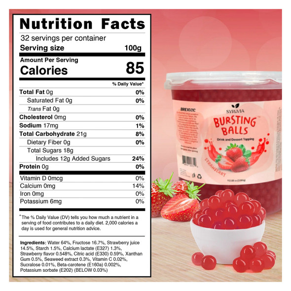 Syruvia BB-5740 Popping Boba Strawberry Flavored, 7 LB