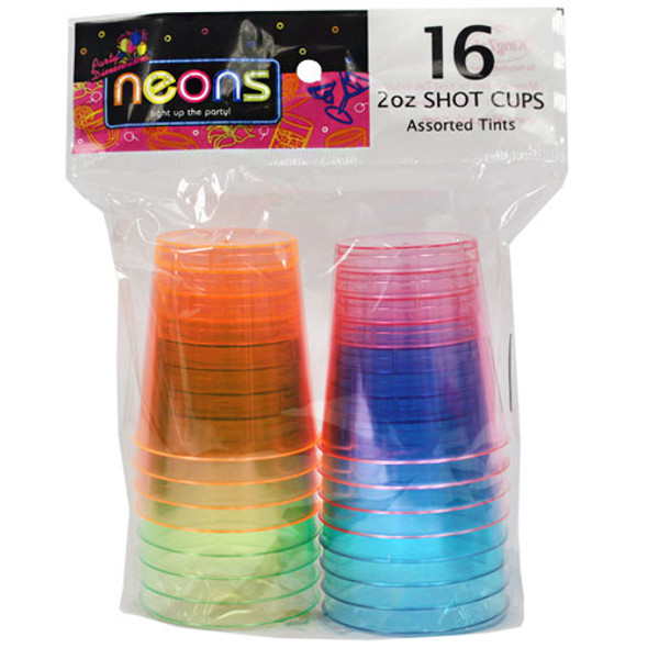 King Zak 88526 Disposable Tumbler, Neon Assorted Color, 2oz. (16/Pack)