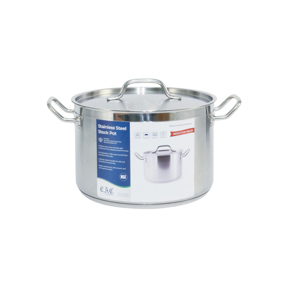 CAC STKP-12 Stock Pot, 12 QT, W/Lid, Stainless Steel, Induction Ready