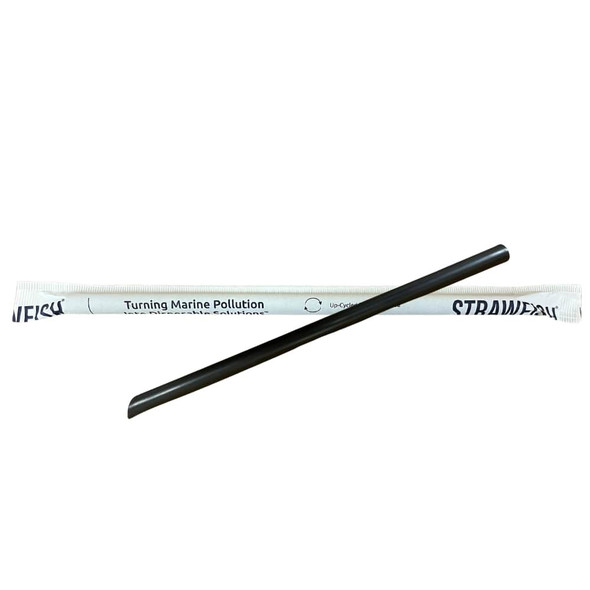 Strawfish  Boba Straw Wrapped Black, 9.5" x 12mm, (500/Pack)