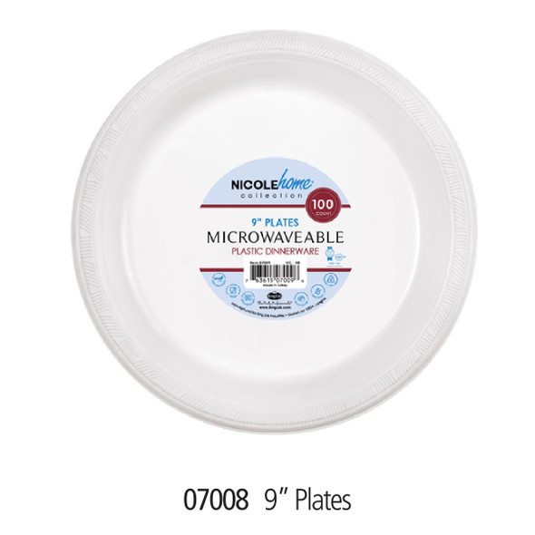 KING ZAK 07008 Plastic Plate 9" White (50/Pack)