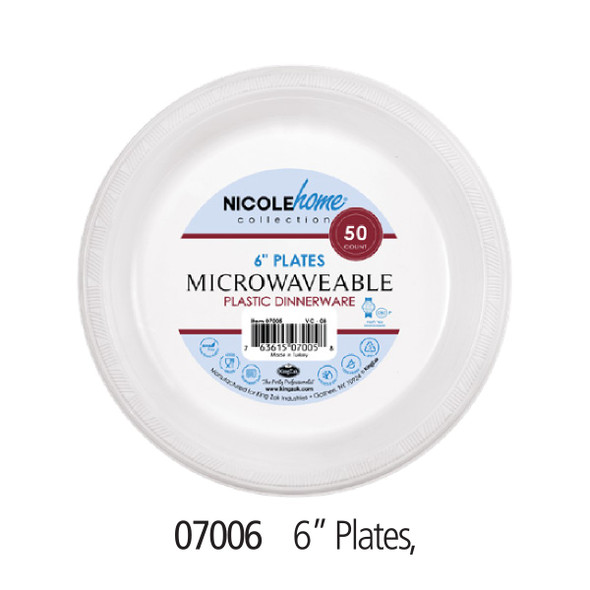 KING ZAK 07006 Plastic Plate 6" White (100/Pack)