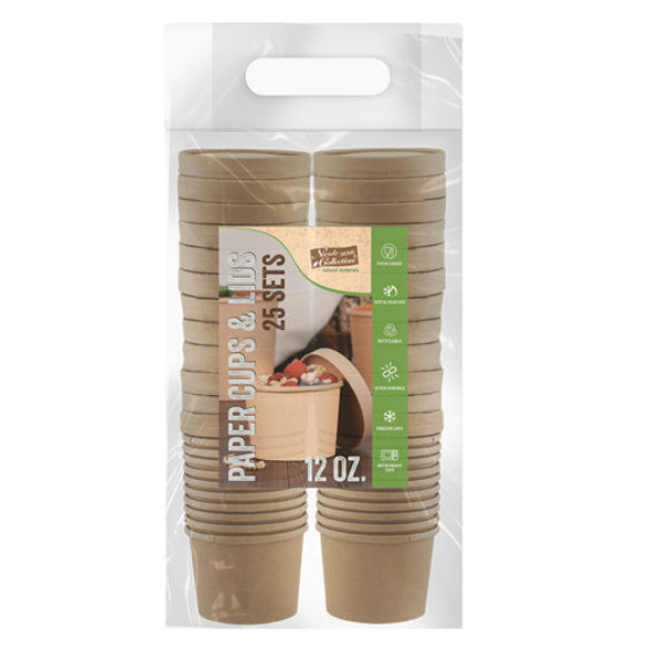 KING ZAK 00851 Kraft Paper Soup Cup w/Lid 12oz (25/Pack)