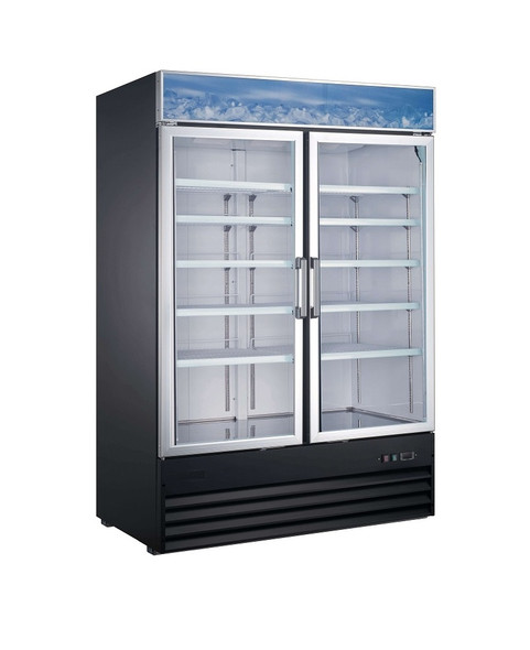 Adcraft USRFS-2D/54 54" Glass Door Merchandising Refrigerator - 45 Cu. Ft. - Black