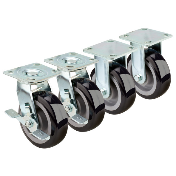Krowne 28-180S 7-1/4" Overall Extra Heavy Duty Large Plate Caster with Side Brake (Set of 4)