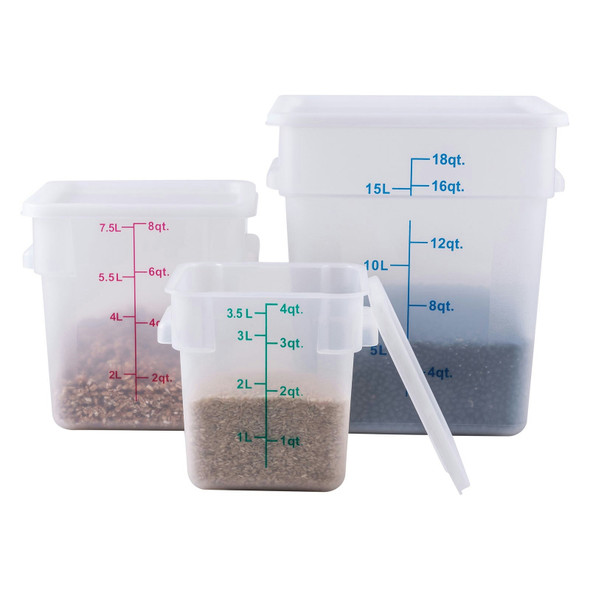 Winco PTSC-4 Storage Container, 4 qt, Square, Translucent, Polypropylene