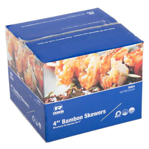 Royal Bamboo 4" Skewer, Box of 16/100pcs
