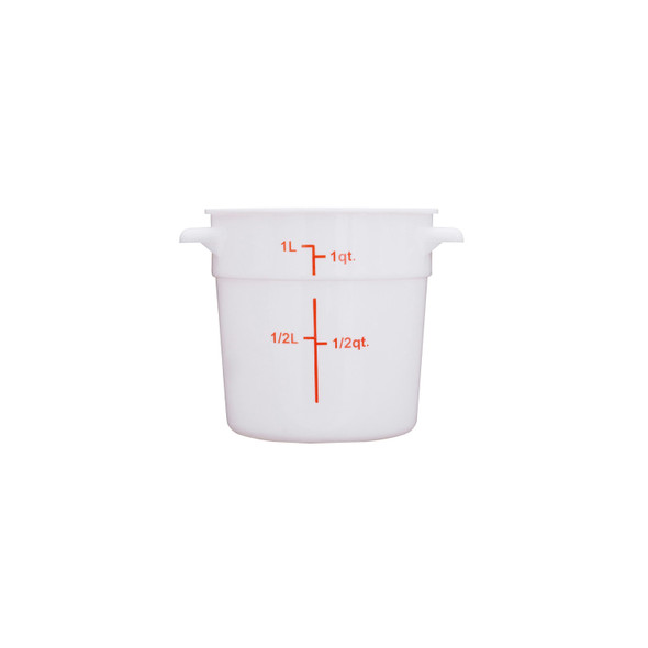CAC FS3P-1W Food Storage Container, 1 QT, Round, White, Polypropylene